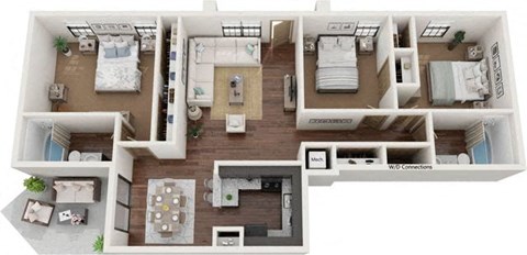 Floor plan for 3 beds, 2 baths, 1350 sqft
